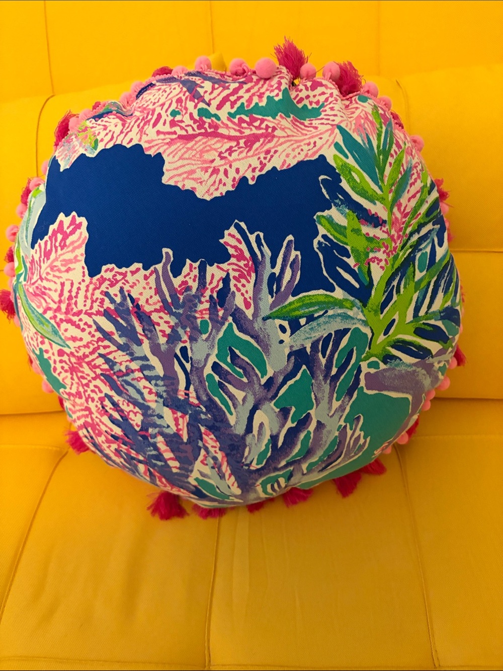 Lilly Pulitzer Coral Reef Round Tropical Print Throw Pillow with Pink Tassels